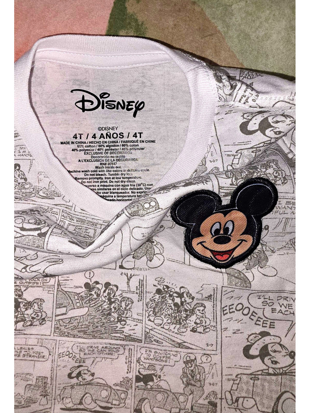 Disney Mickey Mouse Boys 4T White/Gray Comic Graphic Print Crew Neck Tee
